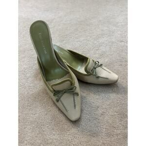 Enzo Angelina Green And Cream Slip On Kitten Heel Size 8